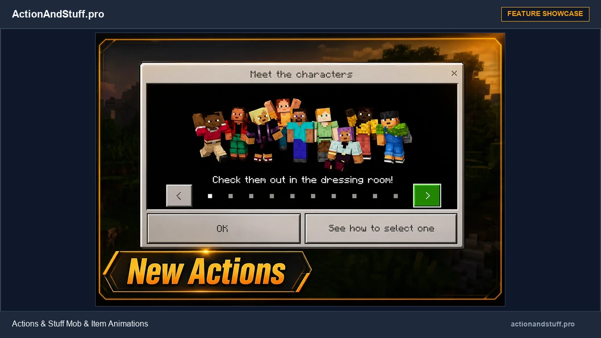Actions & Stuff Download for Minecraft Bedrock (MCPACK) 3 Actions & Stuff mob and character animation showcase