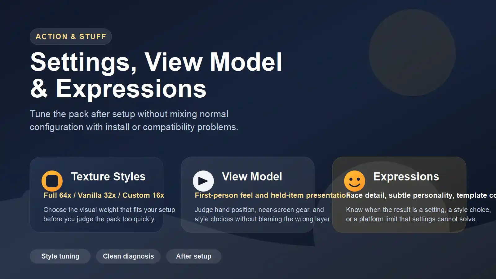 Actions & Stuff Settings: Texture Styles and Options 1 Actions & Stuff subpack gear icon settings slider