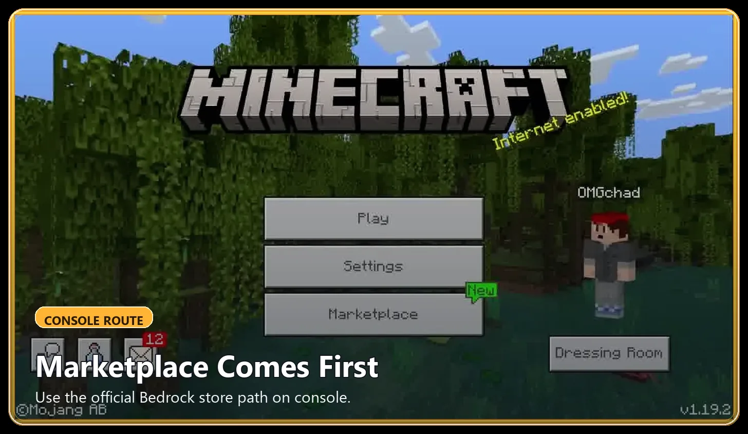 Minecraft Marketplace interface on console dashboard